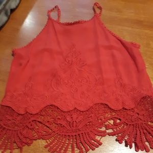 Red tank top with lace Bottom